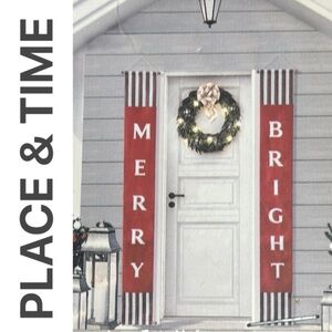 JOANNES PLACE & TIME NOSTALGIA TWO PIECE MERRY & BRIGHT PORCH BANNERS **NWT**